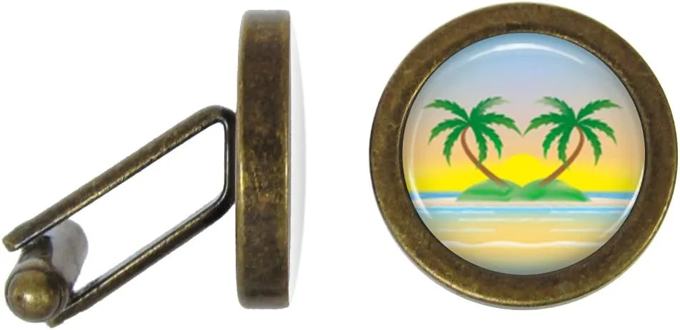 Palm Tree Heart Cufflinks Hearts Cuff Links (Angled Edition)