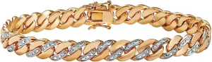 PalmBeach Men's Yellow Gold-plated Genuine Diamond Accent Curb Link Bracelet (9mm), Box Clasp, 8.5 inches