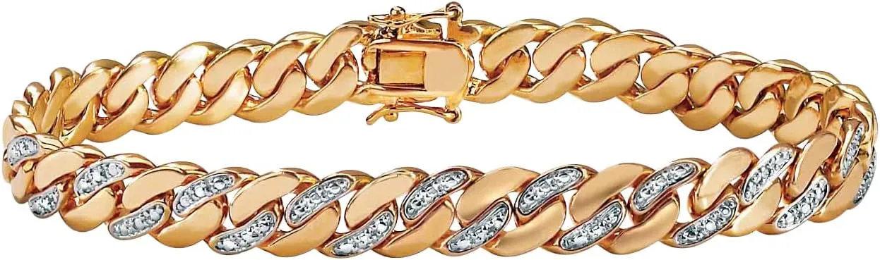 PalmBeach Men's Yellow Gold-plated Genuine Diamond Accent Curb Link Bracelet (9mm), Box Clasp, 8.5 inches