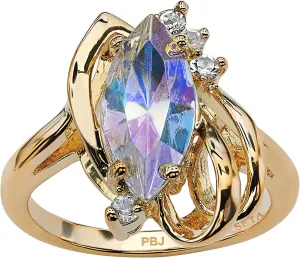 PalmBeach Yellow Gold-Plated Marquise Cut Aurora Borealis Crystal Ring Sizes 5-10