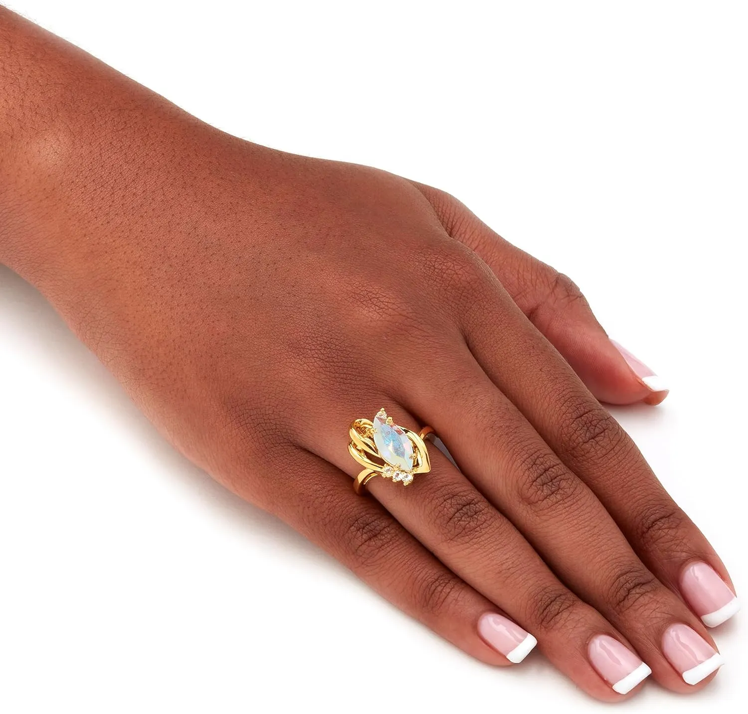 PalmBeach Yellow Gold-Plated Marquise Cut Aurora Borealis Crystal Ring Sizes 5-10