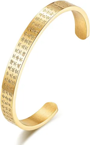 PAMTIER Unisex Stainless Steel Classic Buddhist Heart Sutra Engraved Bracelet Lucky Amulet Bangle Religious
