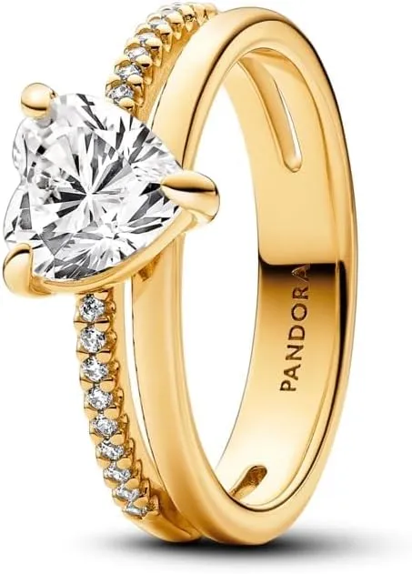 PANDORA Double Band Heart Ring - Gold Ring for Women - Gift for Her Shine with & Cubic Zirconia - With Gift Box