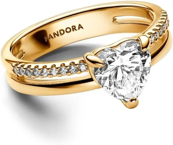 PANDORA Double Band Heart Ring - Gold Ring for Women - Gift for Her Shine with & Cubic Zirconia - With Gift Box