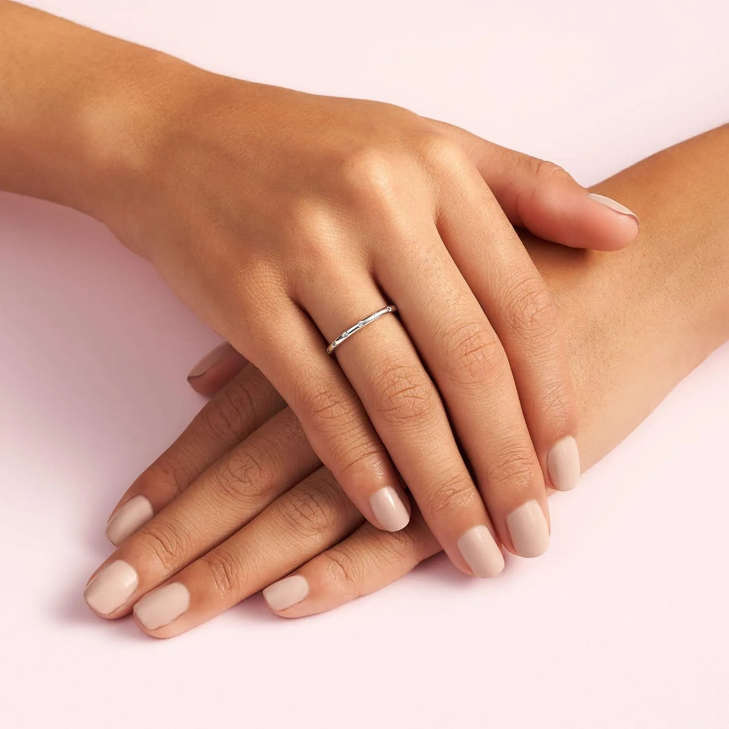 PANDORA Simple Sparkling Band Ring - 14k Gold Stackable Ring for Women - With Gift Box