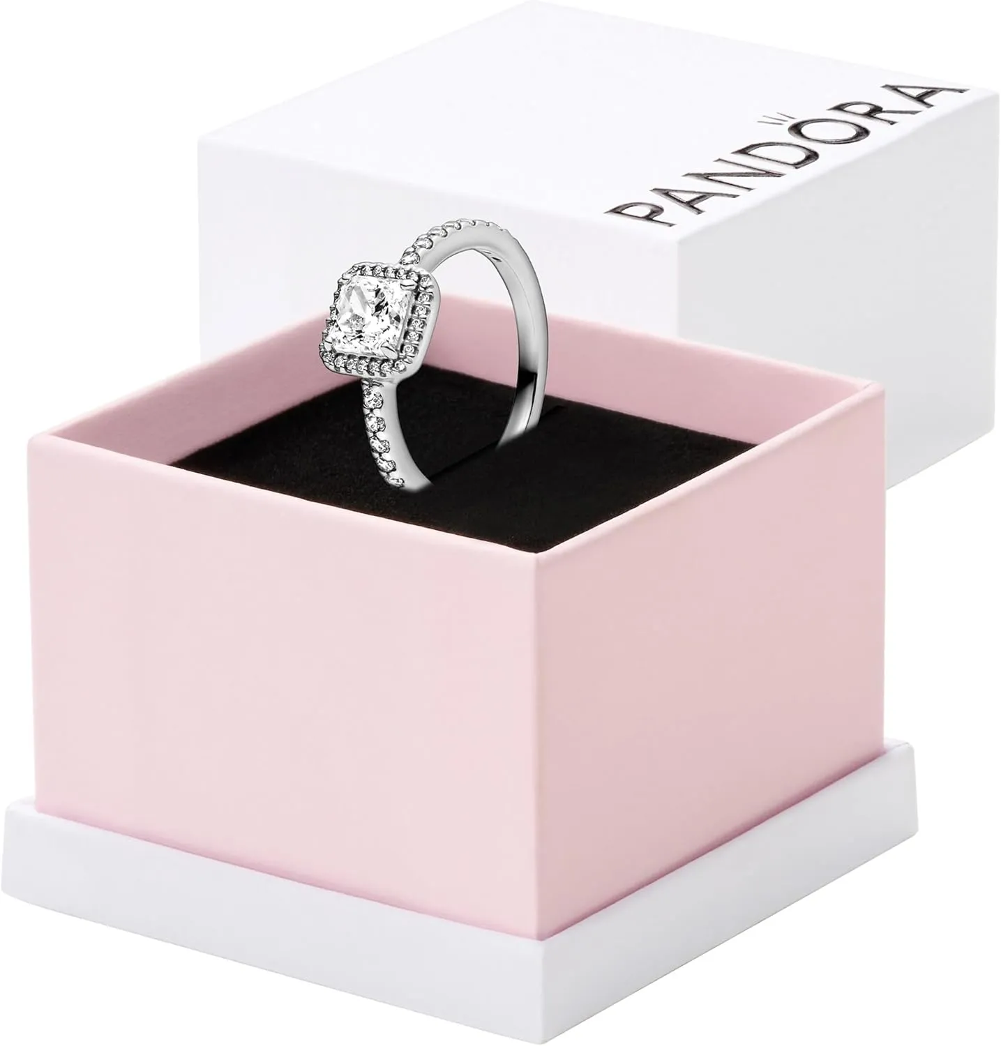 PANDORA Square Sparkle Halo Ring - Ring for Women - Layering or Stackable Ring Rose with Clear Cubic Zirconia - Gift for Her - With Gift Box