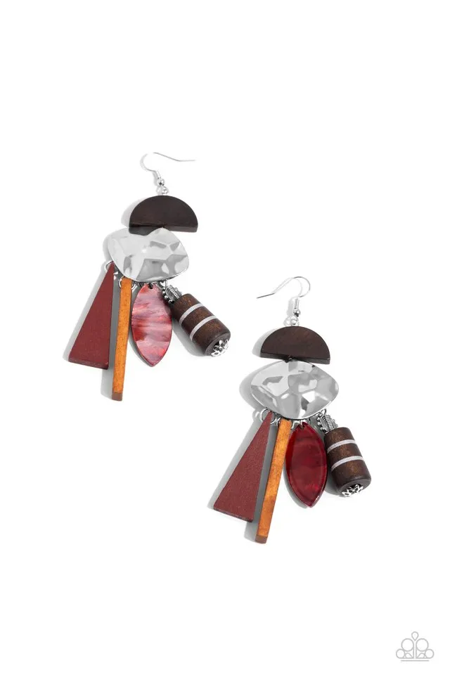 Paparazzi Earring ~ Textured Talisman - Red