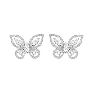 Papillon: Silver rhodium plated with Marquise-cut CZ glasswing butterfly stud earrings