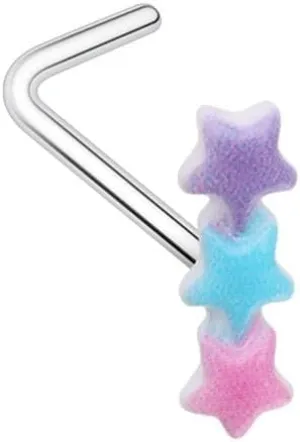 Pastel Kawaii Multi Star L-Shaped Nose Ring - Cute and Colorful Nose Jewelry