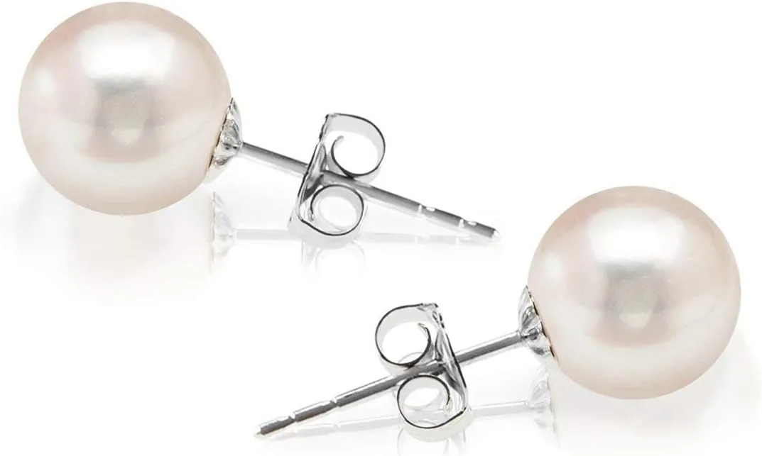 PAVOI Handpicked AAA  14K Gold Round White Freshwater Cultured Pearl Earrings | Pearl Earrings for Women