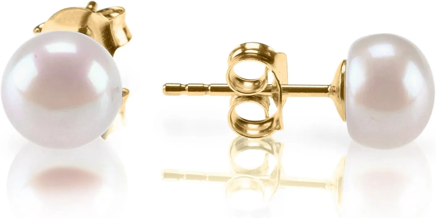 PAVOI Sterling Silver, 14K Gold Plated, AAA  Quality Handpicked Freshwater Cultured Stud Pearl Earrings