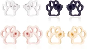 Paw Footprint Small Stud Earrings Stainless Steel Funny Charm Lovely Puppy Dog Cat Pet Animal Bear Paws Hollow Out Foot Prints Tiny Earrings for Women Birthday Christmas Party Holiday Jewelry Gifts