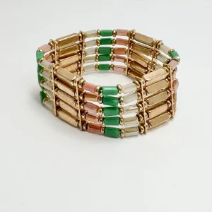 Peach, Mint, Ivory, & Gold Beaded Bracelet