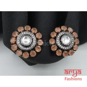Peach Stone Victorian Stud Earrings in Black Finish