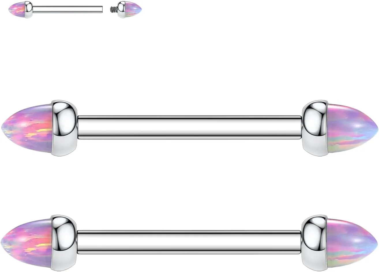 PEAKLINK 14G Titanium Nipple Rings & Barbell - CZ Opal Bridge Piercing Jewelry - Straight Internally Threaded - 12-18mm