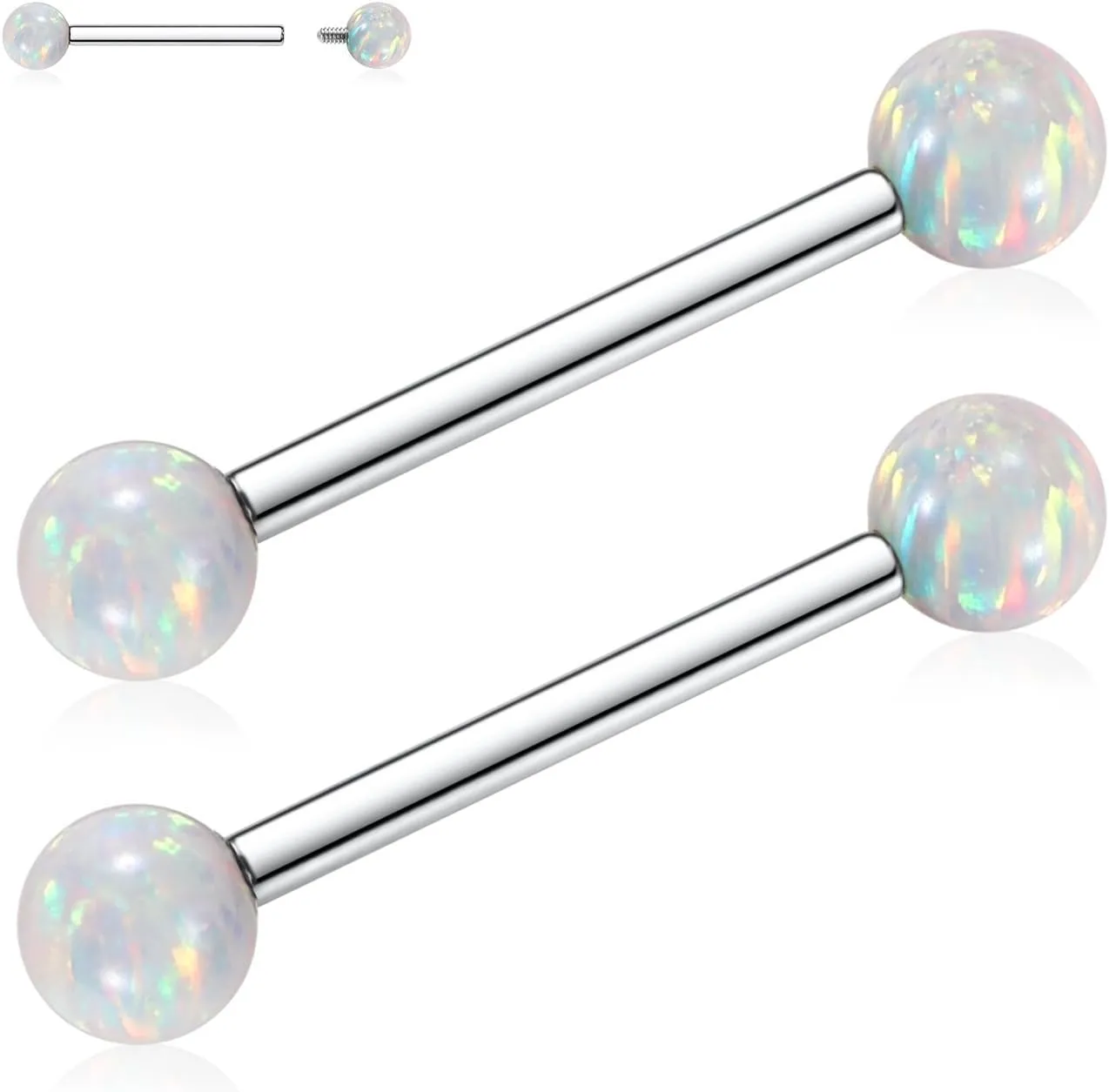 PEAKLINK 14G Titanium Nipple Rings & Barbell - CZ Opal Bridge Piercing Jewelry - Straight Internally Threaded - 12-18mm
