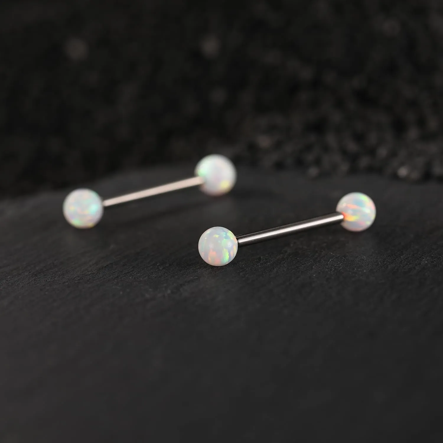 PEAKLINK 14G Titanium Nipple Rings & Barbell - CZ Opal Bridge Piercing Jewelry - Straight Internally Threaded - 12-18mm