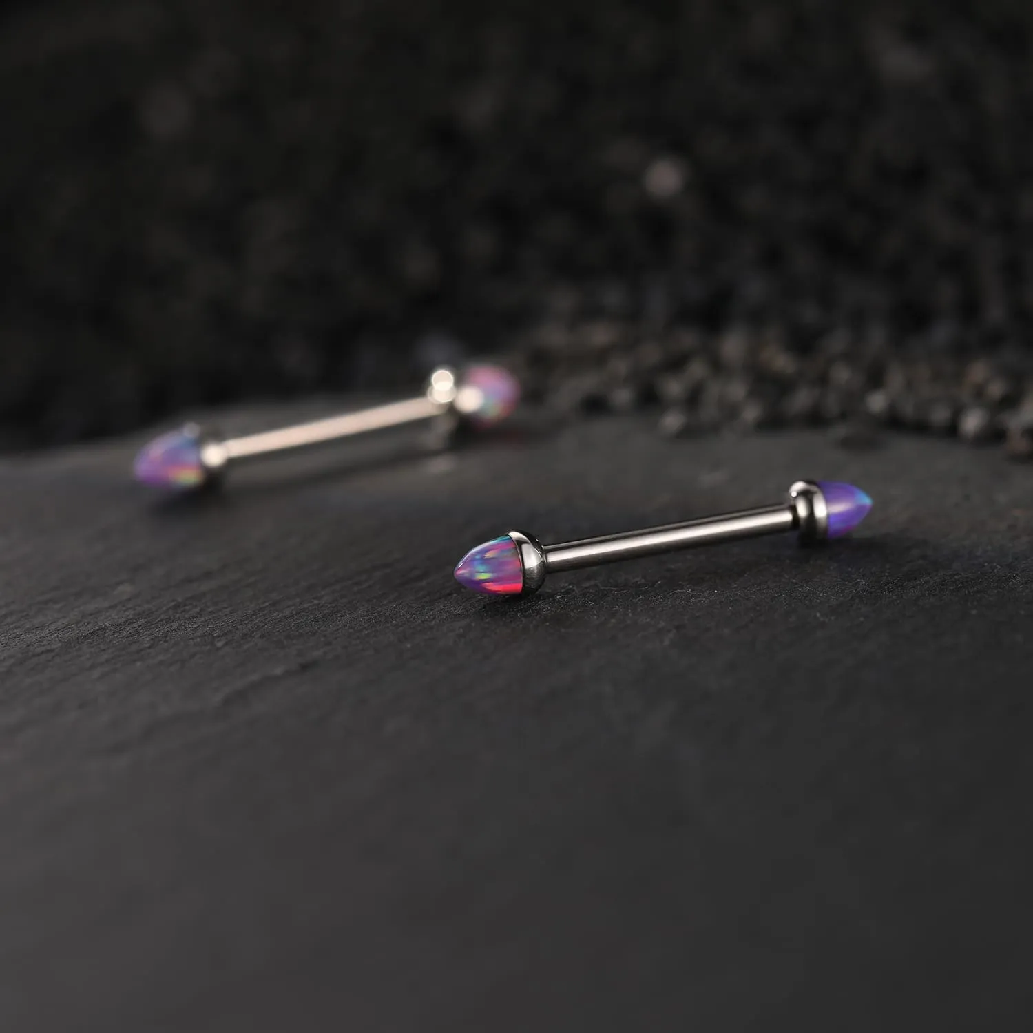 PEAKLINK 14G Titanium Nipple Rings & Barbell - CZ Opal Bridge Piercing Jewelry - Straight Internally Threaded - 12-18mm