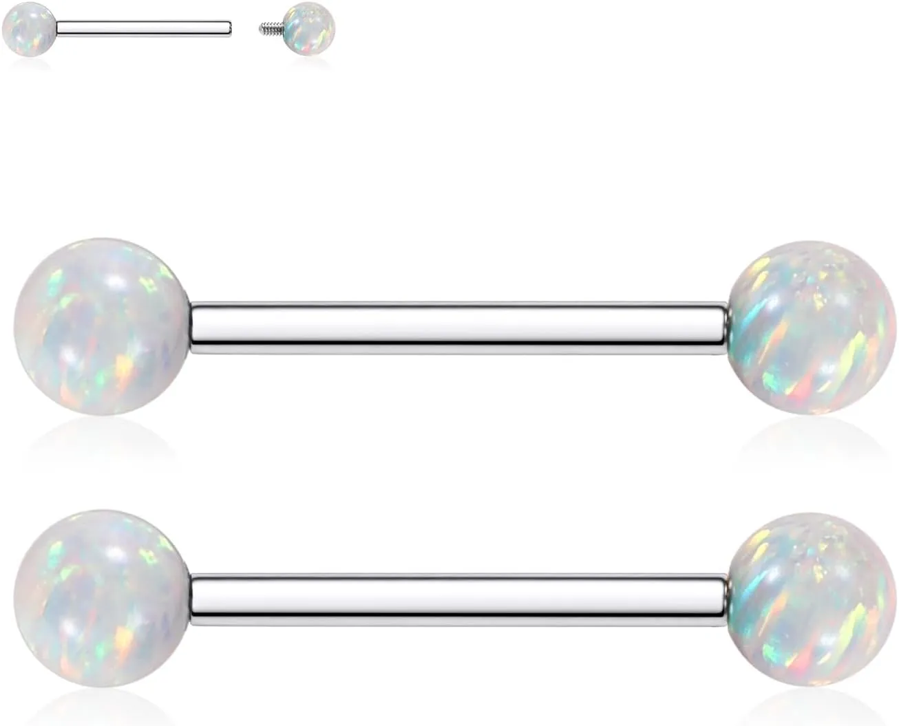 PEAKLINK 14G Titanium Nipple Rings & Barbell - CZ Opal Bridge Piercing Jewelry - Straight Internally Threaded - 12-18mm