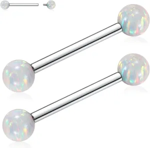 PEAKLINK 14G Titanium Nipple Rings & Barbell - CZ Opal Bridge Piercing Jewelry - Straight Internally Threaded - 12-18mm