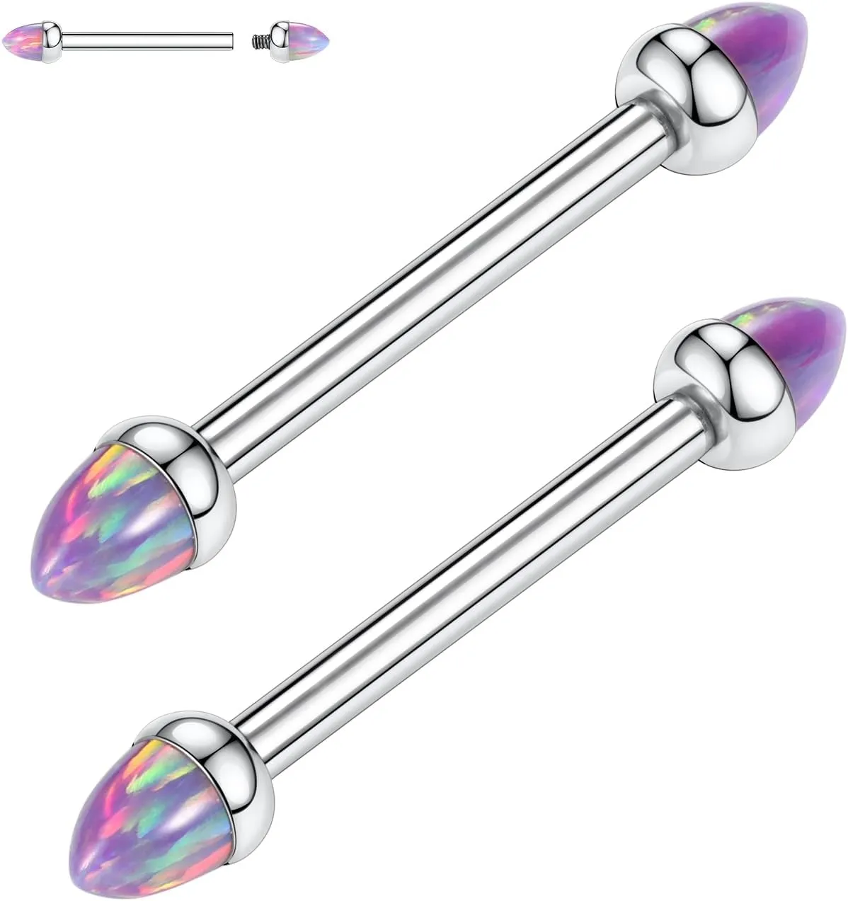 PEAKLINK 14G Titanium Nipple Rings & Barbell - CZ Opal Bridge Piercing Jewelry - Straight Internally Threaded - 12-18mm