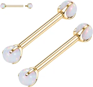 PEAKLINK 14G Titanium Nipple Rings & Barbell - CZ Opal Bridge Piercing Jewelry - Straight Internally Threaded - 12-18mm
