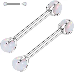 PEAKLINK 14G Titanium Nipple Rings & Barbell - CZ Opal Bridge Piercing Jewelry - Straight Internally Threaded - 12-18mm