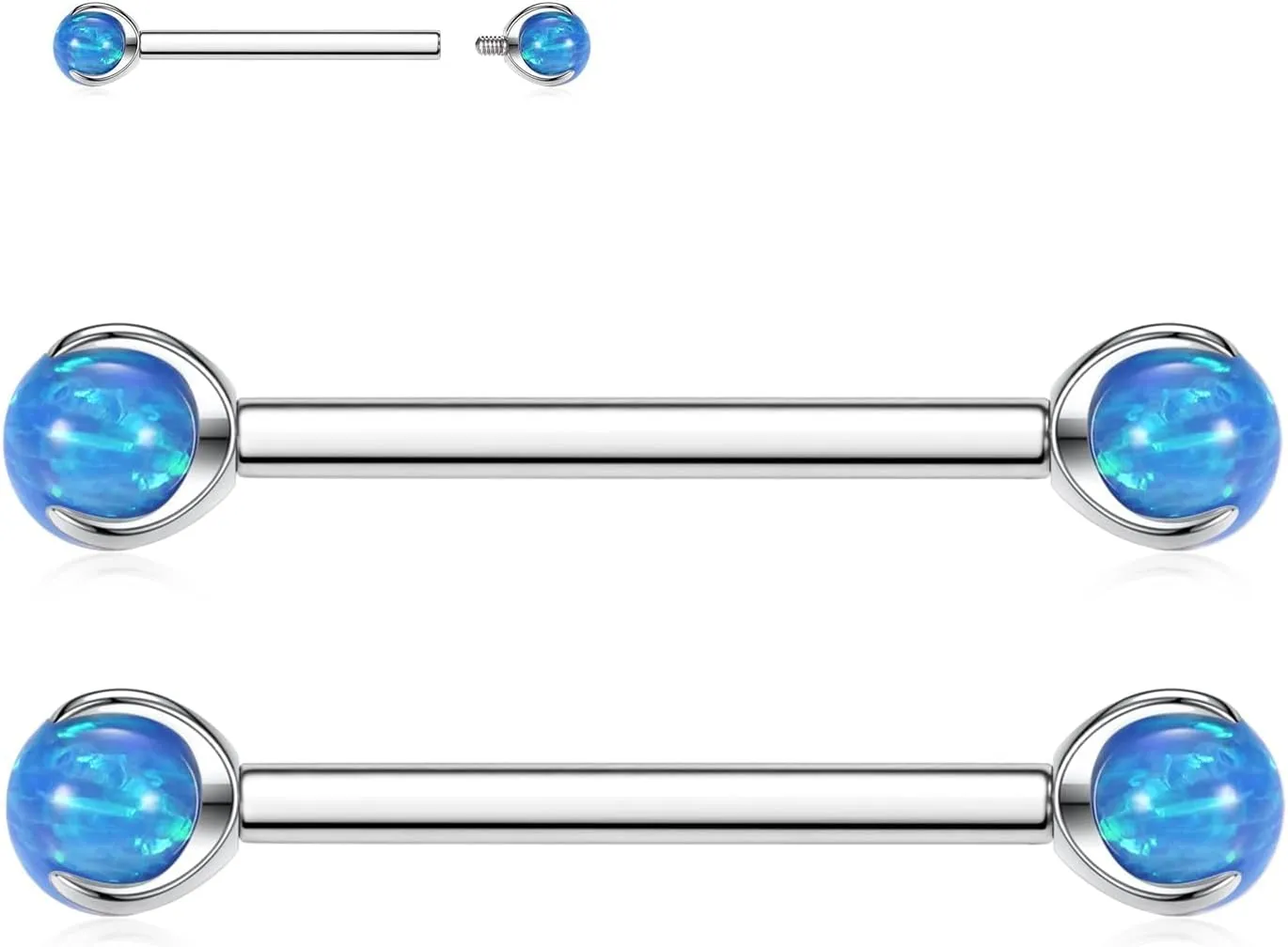 PEAKLINK 14G Titanium Nipple Rings & Barbell - CZ Opal Bridge Piercing Jewelry - Straight Internally Threaded - 12-18mm