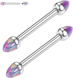 PEAKLINK 14G Titanium Nipple Rings & Barbell - CZ Opal Bridge Piercing Jewelry - Straight Internally Threaded - 12-18mm