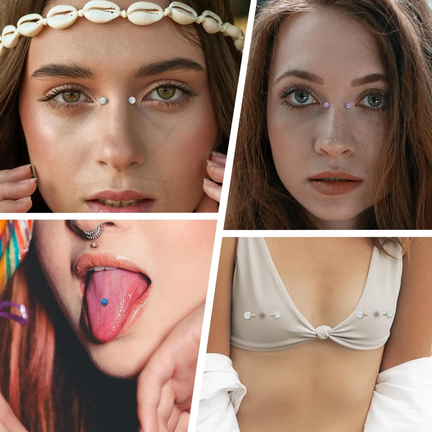 PEAKLINK 14G Titanium Nipple Rings & Barbell - CZ Opal Bridge Piercing Jewelry - Straight Internally Threaded - 12-18mm