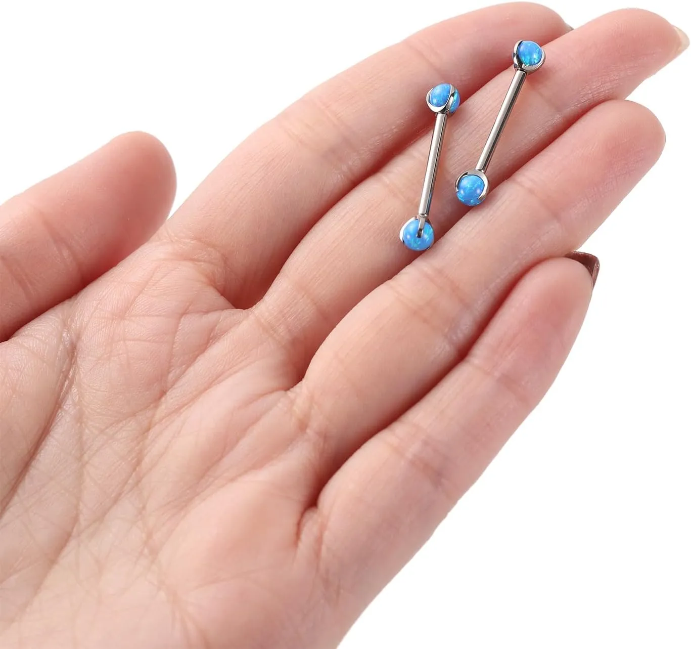PEAKLINK 14G Titanium Nipple Rings & Barbell - CZ Opal Bridge Piercing Jewelry - Straight Internally Threaded - 12-18mm