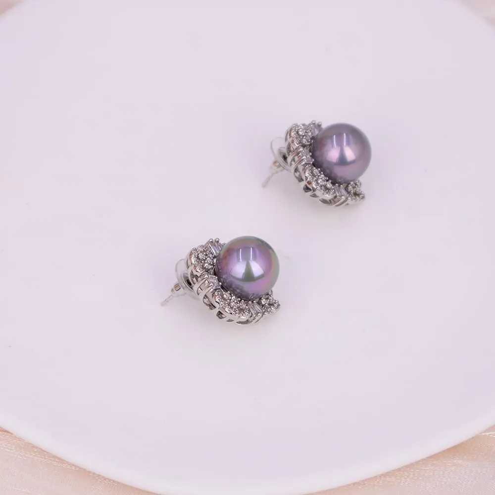 Pearl Earrings for Women, Cultured Stud Pearl Earrings Jewelry for Girls, Silver/Gold Plated Prom Jewelry Dangle Studs Cubic Zirconia Pearl Earrings for Gifts
