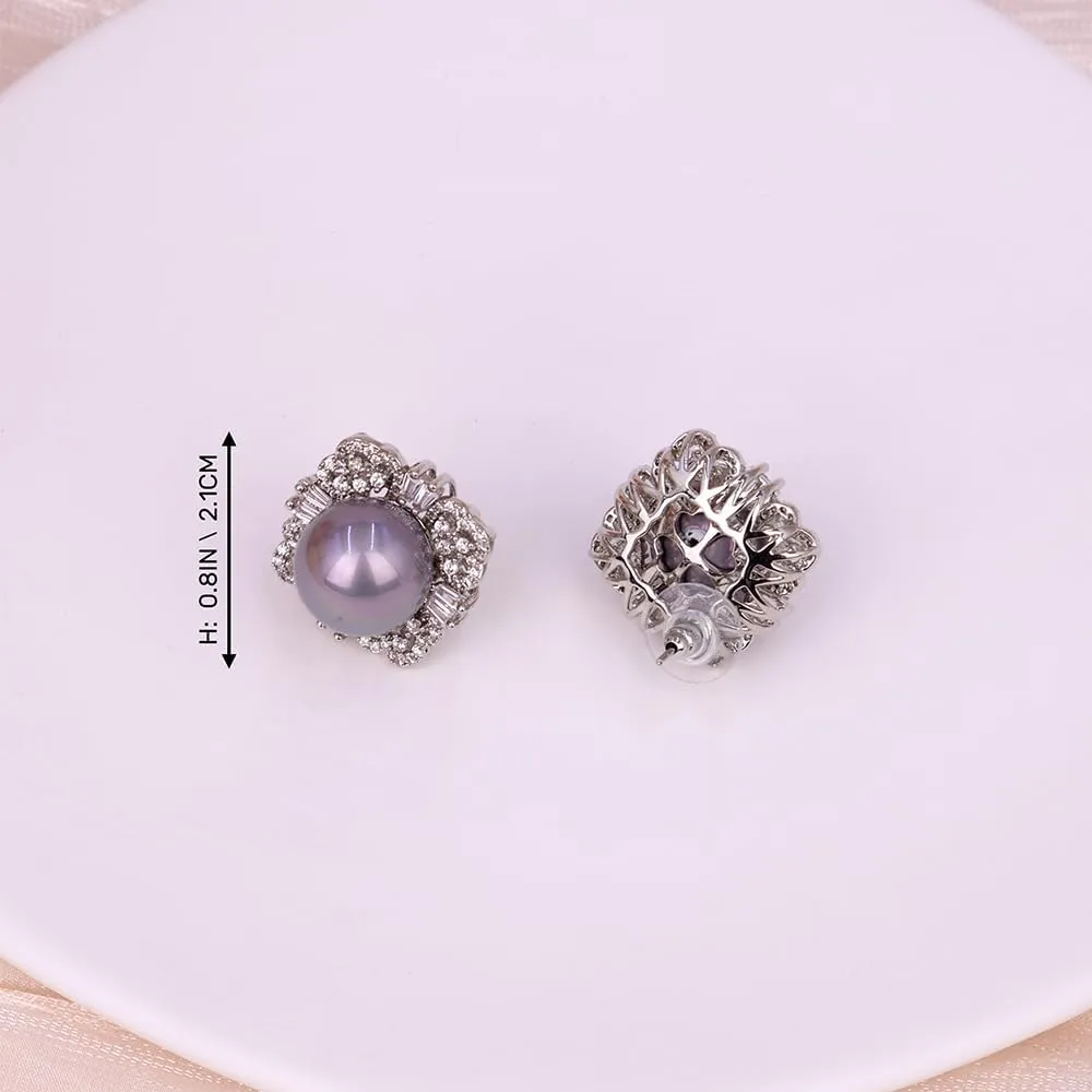 Pearl Earrings for Women, Cultured Stud Pearl Earrings Jewelry for Girls, Silver/Gold Plated Prom Jewelry Dangle Studs Cubic Zirconia Pearl Earrings for Gifts