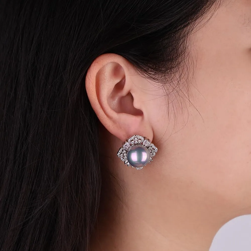 Pearl Earrings for Women, Cultured Stud Pearl Earrings Jewelry for Girls, Silver/Gold Plated Prom Jewelry Dangle Studs Cubic Zirconia Pearl Earrings for Gifts