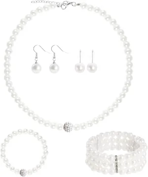 Pearl Necklace Bracelets and Earrings for Women, Faux Pearl Jewelry Set for Mother's Day Gifts Bridal Shower Tea Party
