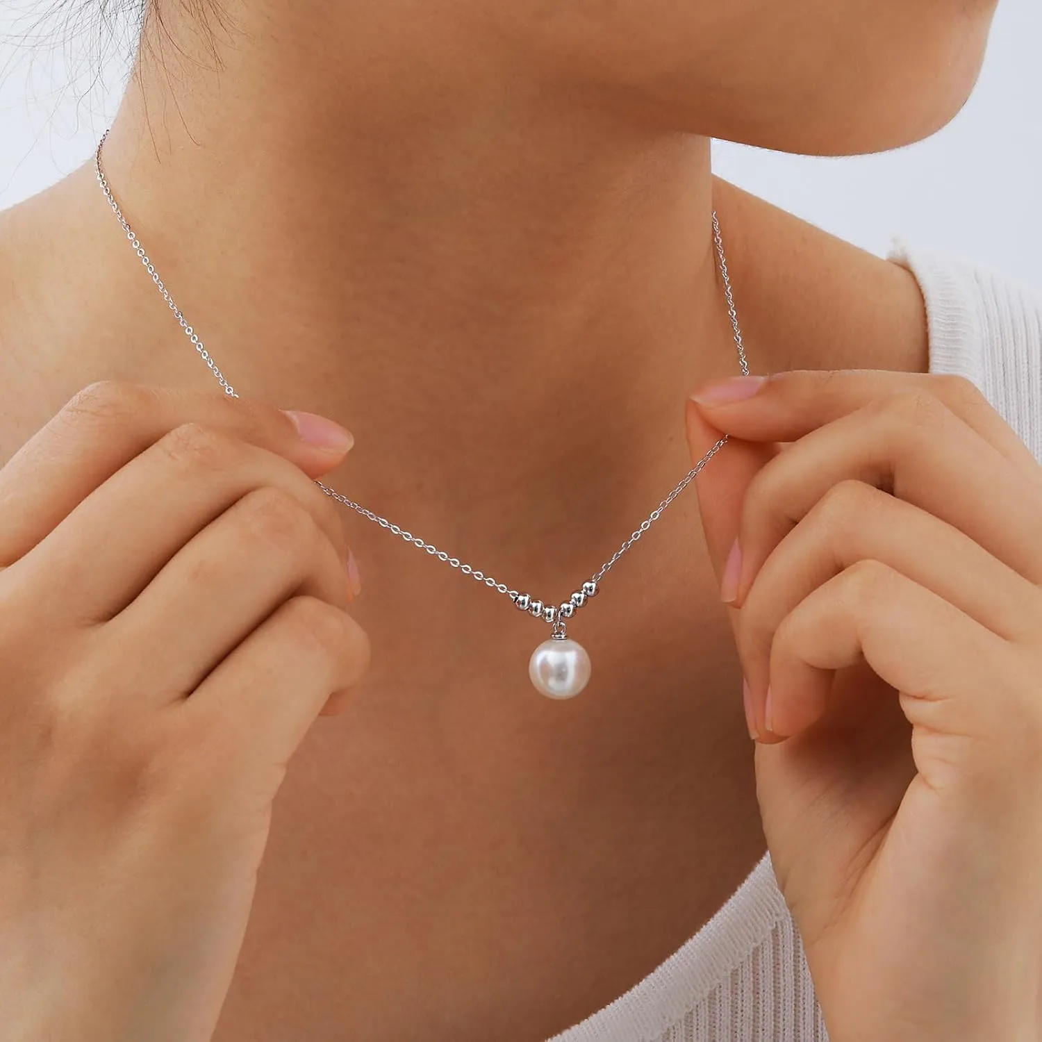 Pearl Necklace for Women 925 Sterling Silver Single Pearl Jewelry with Shell Pearl Pendant - Dainty Choker Necklace Suitable for Anniversary, Wedding, Birthday Gifts