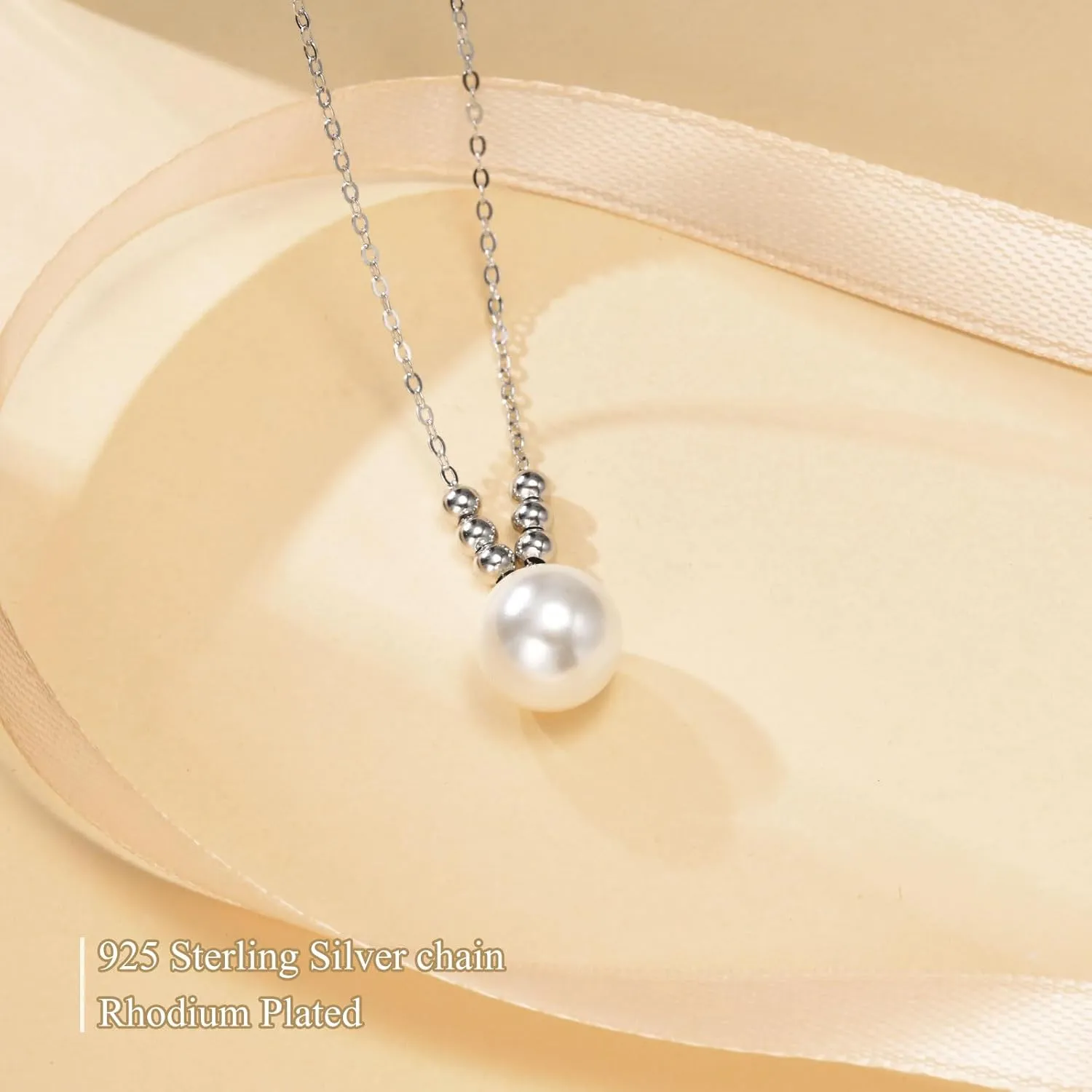 Pearl Necklace for Women 925 Sterling Silver Single Pearl Jewelry with Shell Pearl Pendant - Dainty Choker Necklace Suitable for Anniversary, Wedding, Birthday Gifts