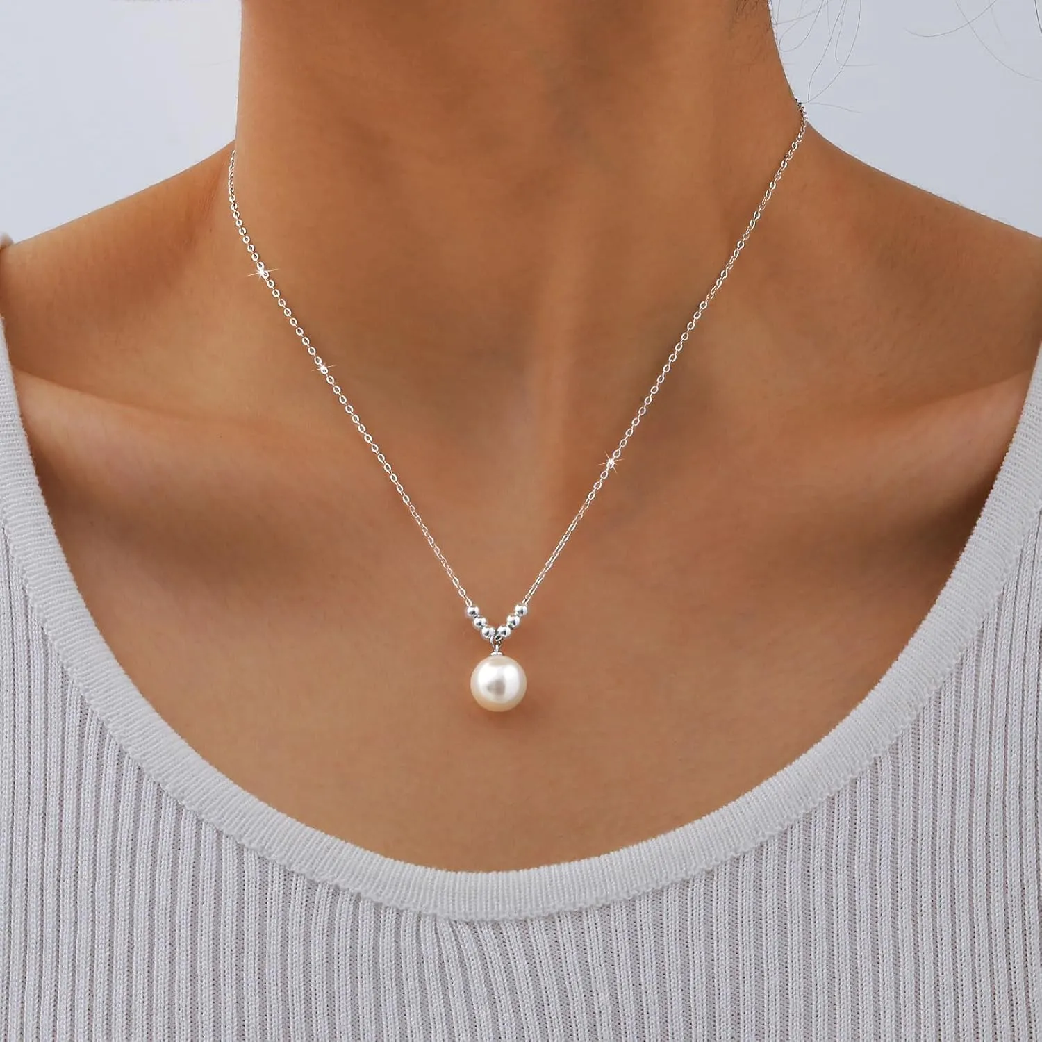 Pearl Necklace for Women 925 Sterling Silver Single Pearl Jewelry with Shell Pearl Pendant - Dainty Choker Necklace Suitable for Anniversary, Wedding, Birthday Gifts