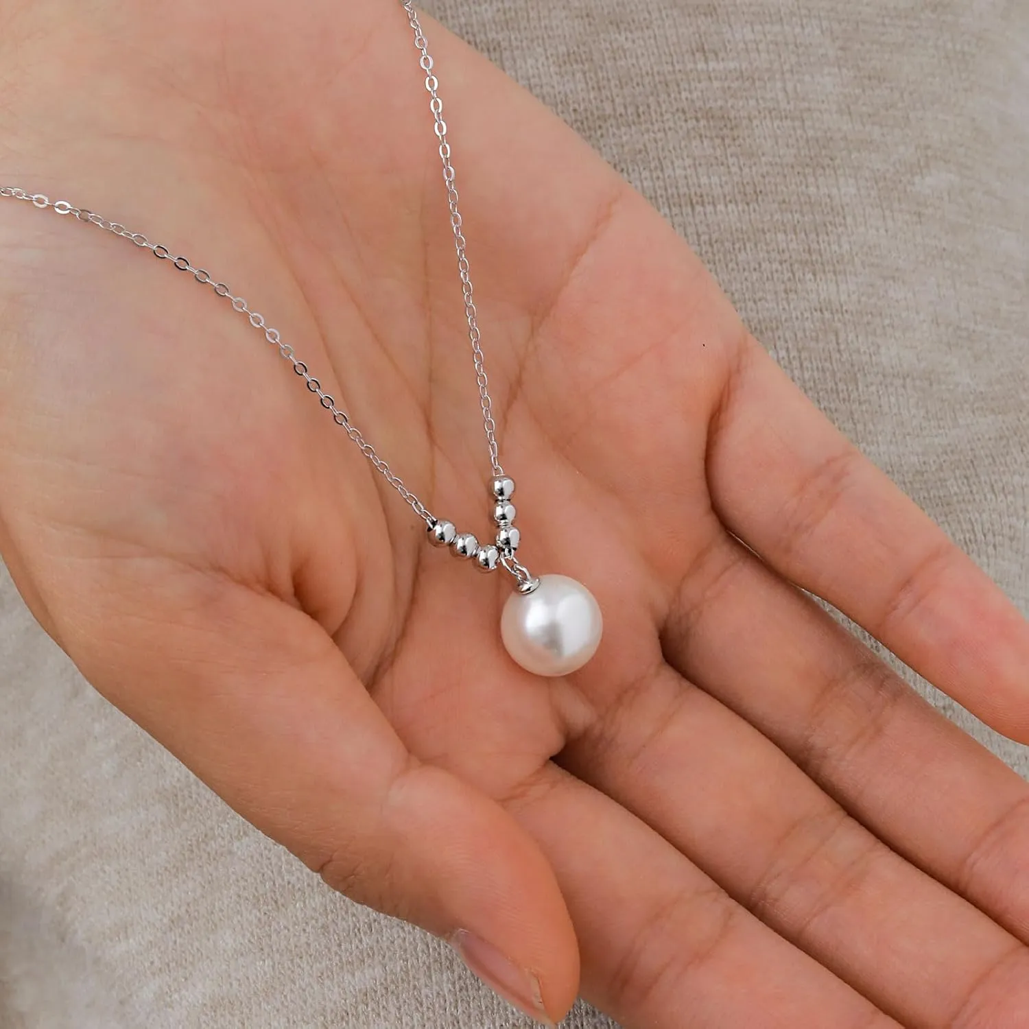 Pearl Necklace for Women 925 Sterling Silver Single Pearl Jewelry with Shell Pearl Pendant - Dainty Choker Necklace Suitable for Anniversary, Wedding, Birthday Gifts