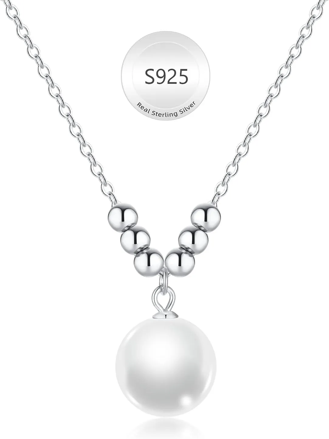 Pearl Necklace for Women 925 Sterling Silver Single Pearl Jewelry with Shell Pearl Pendant - Dainty Choker Necklace Suitable for Anniversary, Wedding, Birthday Gifts