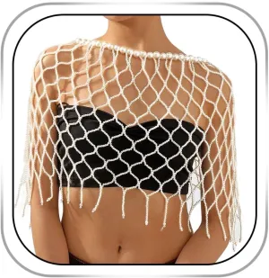 Pearls Body Chain Bra Sexy Shawl Necklace Pearl Tops Halter Shoulder Chain Beaded Backless Chest Chains Rave Body Jewelry Festival Party Summer Beach