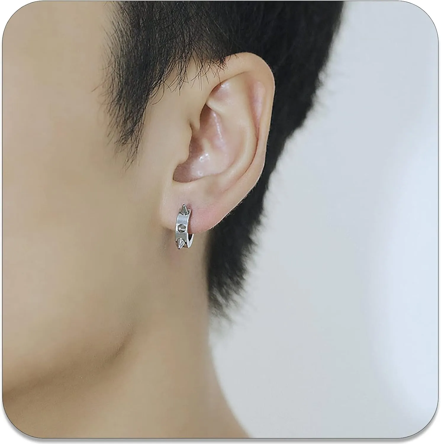PEAS Punk Jewelry Earrings Stainless Steel Spike Huggie Hoop Earrings