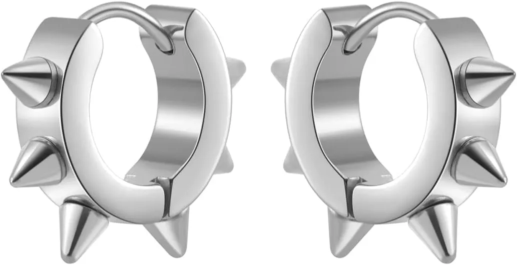 PEAS Punk Jewelry Earrings Stainless Steel Spike Huggie Hoop Earrings