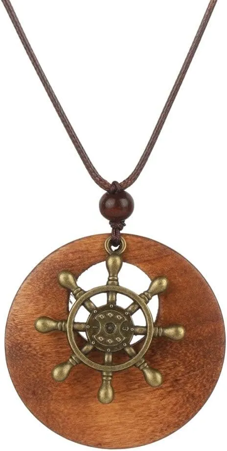 Pendant Necklace, Sweater Chain, Handmade Nepal Buddhist Mala Bead Pendant Necklace Ethnic Wooden Bead Long Jewelry Gifts for Women(Curry)