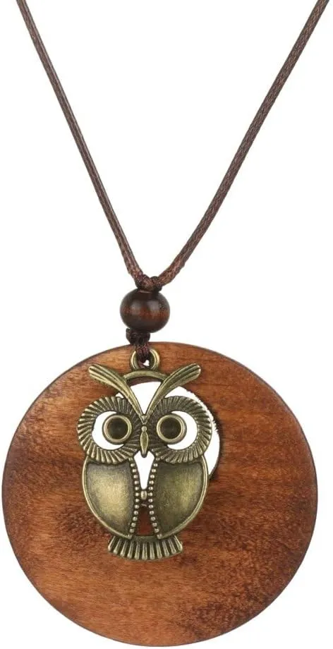 Pendant Necklace, Sweater Chain, Handmade Nepal Buddhist Mala Bead Pendant Necklace Ethnic Wooden Bead Long Jewelry Gifts for Women(Curry)