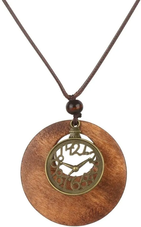 Pendant Necklace, Sweater Chain, Handmade Nepal Buddhist Mala Bead Pendant Necklace Ethnic Wooden Bead Long Jewelry Gifts for Women(Curry)