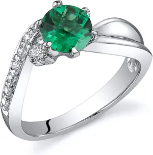 PEORA Simulated Emerald Ring in Sterling Silver, Vintage Solitaire, Round Shape, 0.75 Carat total, Comfort Fit, Sizes 5 to 9