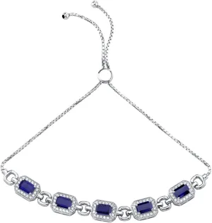 PEORA Sterling Silver 5 Stone Emerald-Cut Adjustable Friendship Bolo Slider Bracelet for Women in Various Gemstones