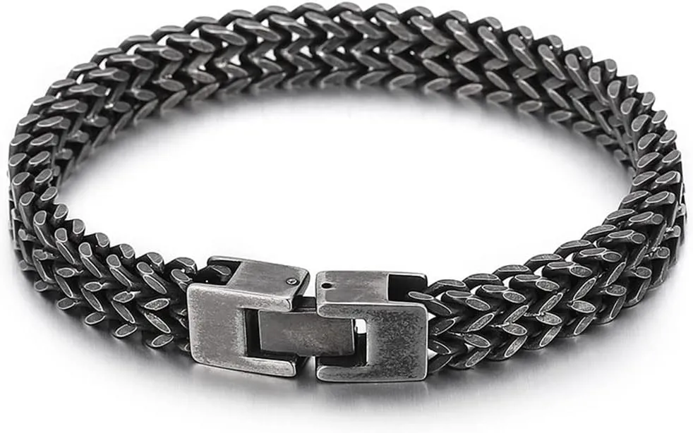 Personality Cuban Bracelet Rope Chain, Punk Mens Classic Stainless Steel Weaved Link Bracelet Hiphop Rock Ins Style Bracelet, 21.5cm (8.46 inch)