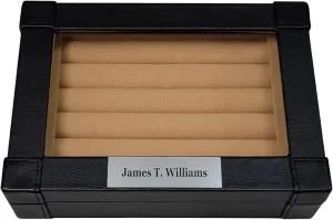 Personalized Black Leatherette Cufflink Case & Ring Storage Organizer Box